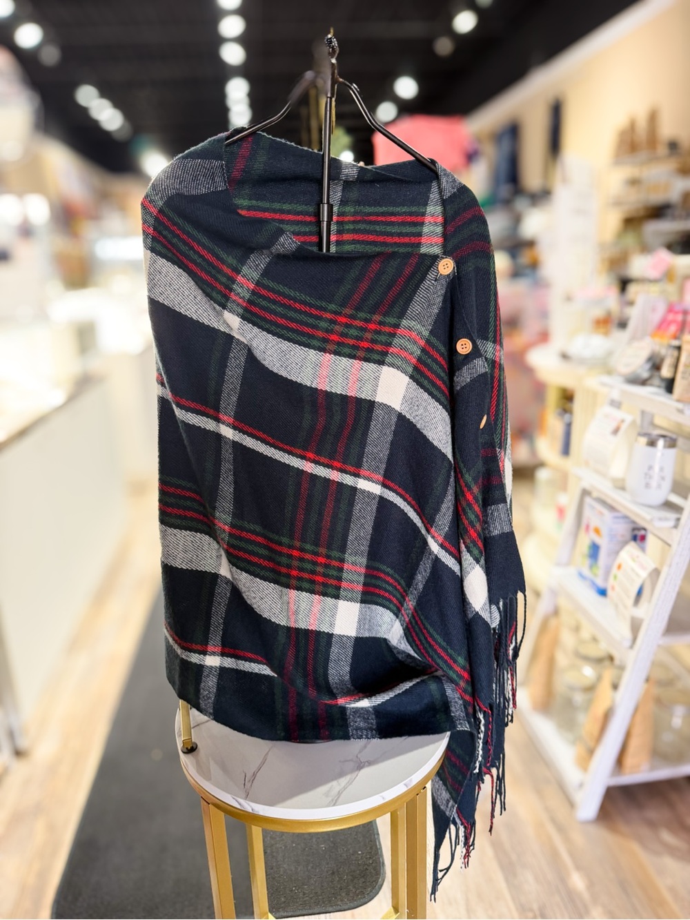 Navy Plaid Shawl